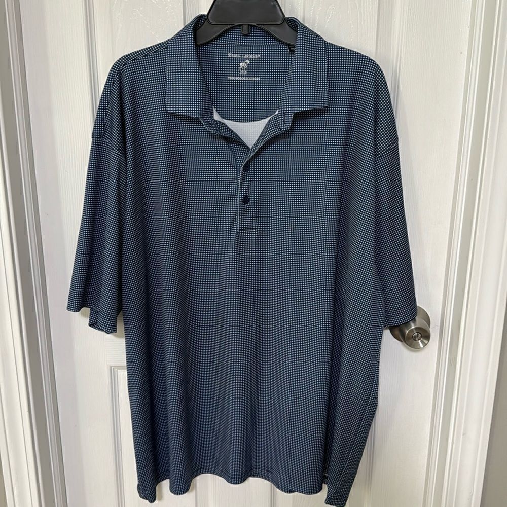 HORN LEGEND GINGHAM POLO SHIRT. PERFORMANCE LUXURY NAVY